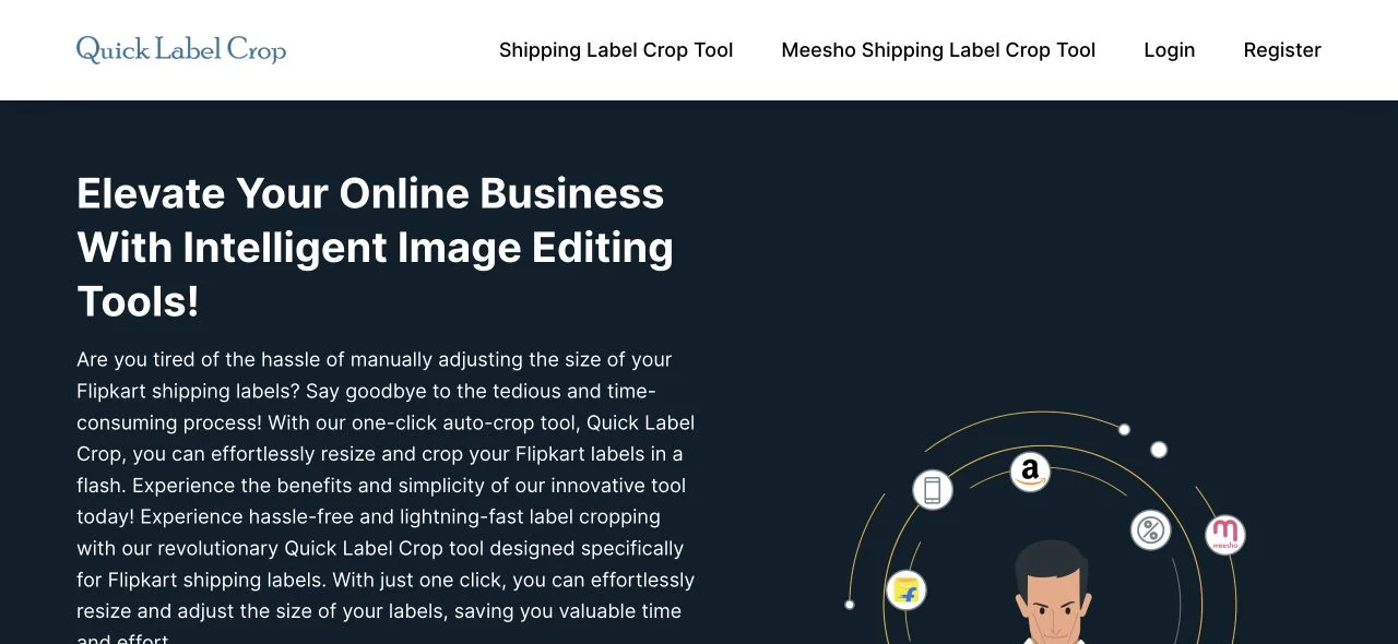 Actual screenshot of the Quick Label Crop website with its shipping-label tools